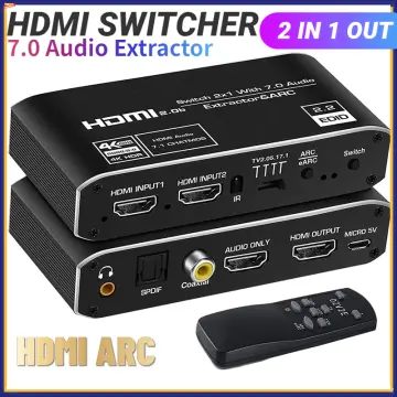 2x1 4K HDMI Switch eARC Audio Extractor With ARC & Optical Toslink HDMI 2.0  Switch 4K 60Hz HDMI Switcher Remote for Apple TV PS4