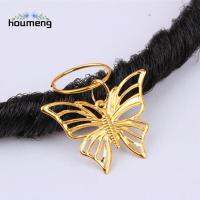 HOUMENG 10ชิ้น/เซ็ตสีทองผีเสื้อเดรดล็อกลูกปัดโลหะผสมกลวงถักเปียที่หนีบผมอุปกรณ์แต่งผมสะโพก-จี้ฮอปผู้หญิง/เด็กผู้หญิง/เด็ก