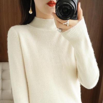 Autumn and Winter New Half-turtleneck Long-sleeved Womens Top Loose Slimming All-match Sweater Inside and Outer Knitted Base Shirt 2023