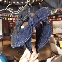 Aksesoris Rambut Fashion Wanita Denim Busur Ikat Kepala Sisi Telinga Kelinci Ikat Rambut Diikat Liar Anak Perempuan Lucu Wajah Mencuci Rambut Hoop Headwear