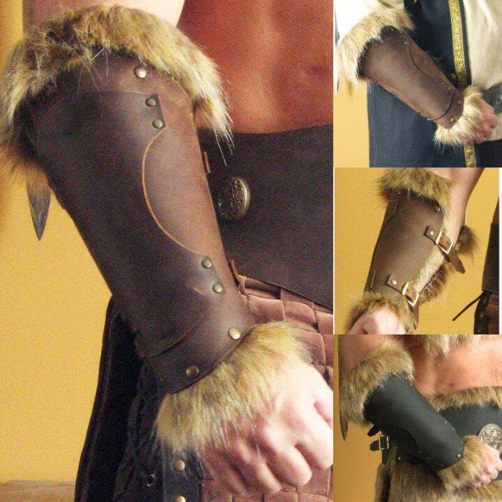 fur-arm-bracer-ยุคกลาง-vikings-larp-knight-หนัง-barbarian-slave-เครื่องแต่งกายผู้ใหญ่ผู้ชายหัวเข็มขัดเกราะ-rivet-archer-gauntlet-gear