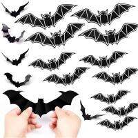 24/48pcs Halloween 3D Black Bat Wall Stickers Horror Bat Spider PVC Wall Decal For Halloween Party Home Decor Haunted House Prop Wall Stickers  Decals