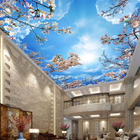 Romantic Blue Sky White Clouds Cherry Blossoms Photo Wallpaper 3D Ceiling Mural Living Room Theme Ho Pastoral Decor Wallpaper