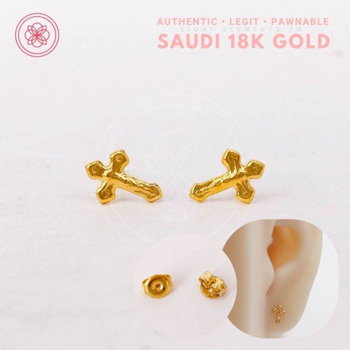 Cod Pawnable K Earrings Legit Original Pure Saudi Gold Cross Stud W