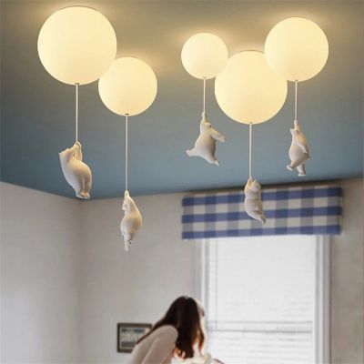 Childrens Light White Bear Ceiling Lamps Nordic Lovely Bear Celing Lights Bedroom Decoration Lamp for Childrens Room