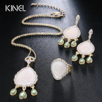 3Pcs Wedding Jewelry Sets Bohemian Style Necklace Earrings Ring Set Multicolor Enamel Micro-zircon Gold Color Turkish Jewelry