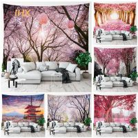 Sakura Tree Tapestry Wall Hanging Room Decor Natural Landscape  Mountain Forest Wall Tapestry Bedroom Home Decoration Aesthetics Knitting  Crochet