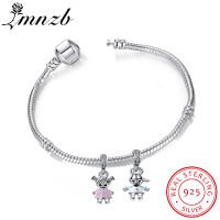 LMNZB Original Real Solid 925 Silver celet With Lover Boy&amp;Girl Charms celet DIY Jewelry Gift for Women LBH005