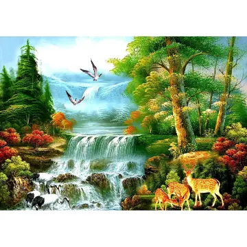 Cheap 5D Diy Diamond Painting Cross Ctitch Kits Deer Forest Landscape Wall  Sticker Diamond Art Mosaic Embroidery Painting