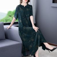 【YF】 2022 Loose Casual Print Mulberry Silk Maxi Dress Spring Summer Vintage 5XL Plus Size Elegant Women Bodycon Party Vestidos