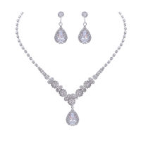 Necklace Dangle Earrings Set With White AAA Cubic Zirconia Jewelry Set For Women