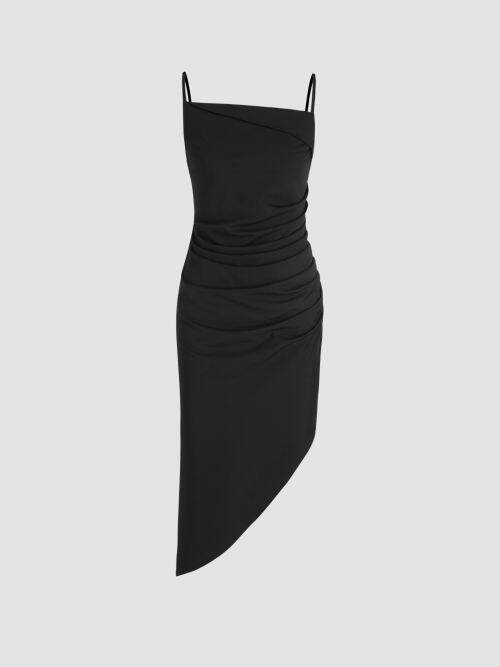 Cider Asymmetrical Neck Ruched Midi Dress Lazada.co.th
