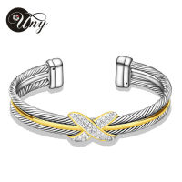 UNY celet Cable Bangles Women Gift Jewelry Zircon Alloy Elegant Silver Clear Crystal cuffs Wire Bangle David Jewelry celet