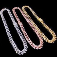 13MM AAA Rhinestone Iced Out Miami Cuban Link Chain Necklace For Men Women Chains Hip Hop Silver Color Jewelry On The Neck Gift