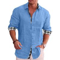 New Mens Cotton Linen Shirts Loose Casual Blouse Grid Long Sleeve Tee Shirt Autumn Plus Size 5xl Fashion Handsome Mens t Shirt