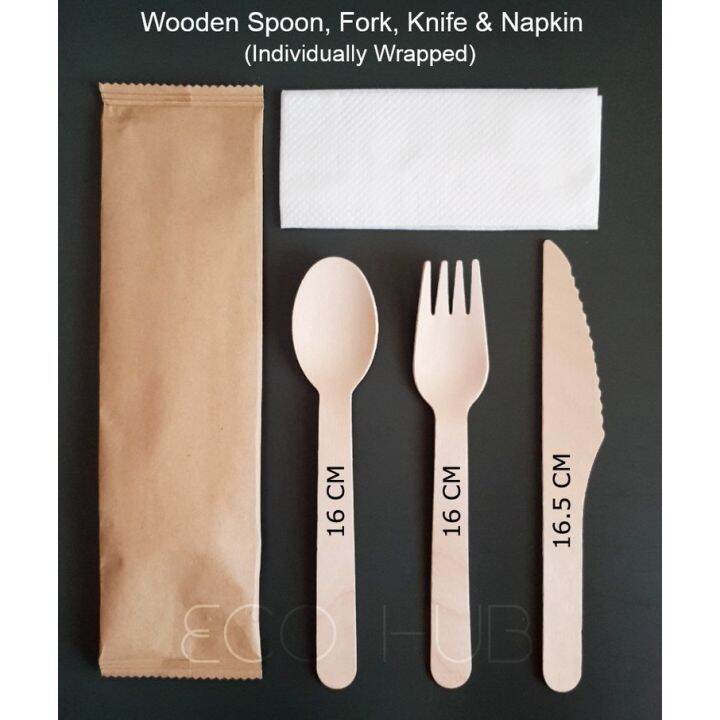 Wooden Spoon Fork Knife Napkin Set (Individually wrapped) Lazada PH