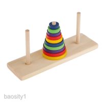 Tower of Hanoi Wooden Puzzle 10 Rings Geometric Stacker Kids Developmental Toy, 10 Colorful Pieces