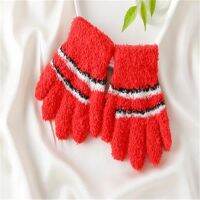 New coral fleece children warm winter knitting gloves lovely stripe gloves all pupils in gloves ST 058