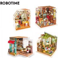 Robotime บ้านแบบทำมือพร้อมเฟอร์นิเจอร์ห้องเรียนจำลองบ้านตุ๊กตาเด็กกาแฟของเล่นชุดไม้บ้านตุ๊กตาจิ๋ว