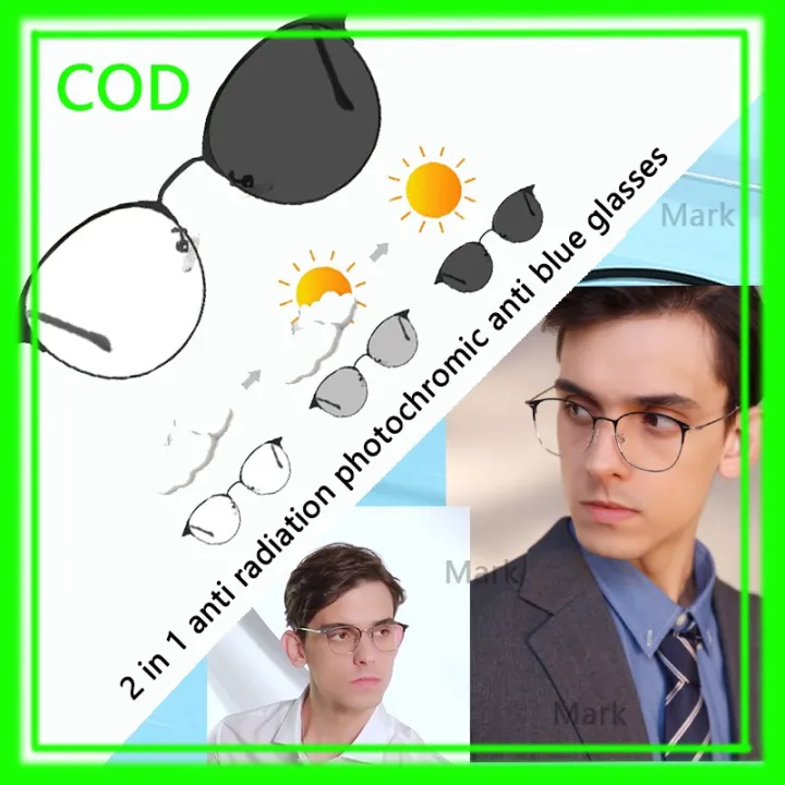 【PrettySet】Fashion Korea Iron Frame Eye Glasses Photochromic Sunglasses