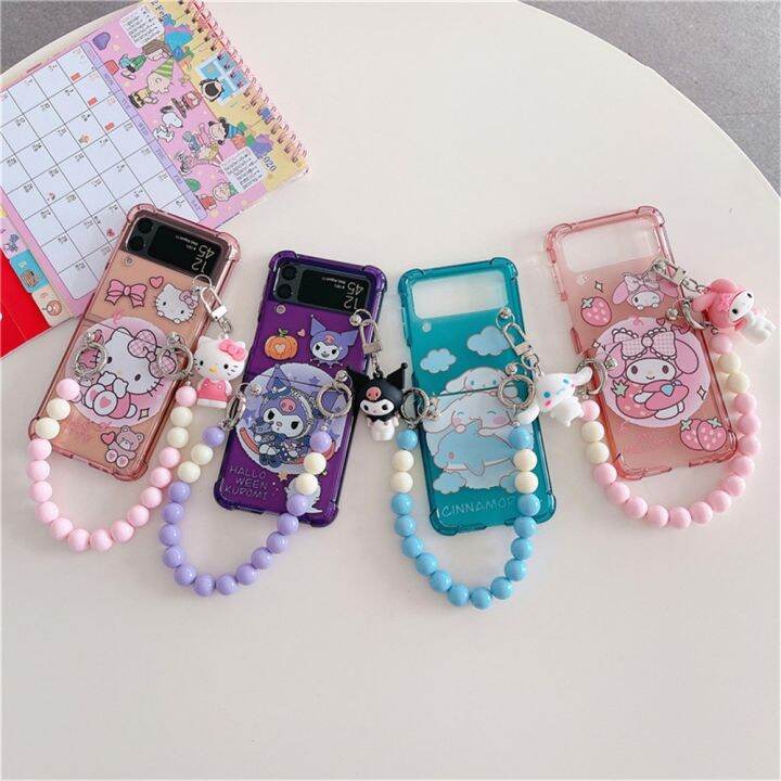 sanrio-เคสโทรศัพท์มือถือพลาสติก-pc-แข็ง-ลายการ์ตูนคิตตี้-ซานริโอ้-ชินนาม่อนโรล-เมโลดี้-พร้อมตุ๊กตา-สําหรับ-samsung-galaxy-z-flip-4-z-flip-3-4-5g