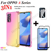 (3in1) สำหรับ OPPO A16 A15 A15S A54 A74 A94 4G/5G สีสี่มุม Drop-Proof โทรศัพท์มือถือเคสโทรศัพท์ + กระจกเทมเปอร์ฟิล์ม + กล้องฟิล์มเลนส์สำหรับ OPPO A9 A5 2020 A5S A3S A12 A7 A31 A52 A72 a92 A93 A53