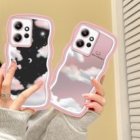 Softcase Redmi 12 12C A1 A2 Redmi Note 12 Pro Note 12 Note 11 Note 11S 10C 10 10A 9C 9A 9T Note10 5G ภาพวาดสีน้ำมันทั้งกลางวันและกลางคืนเมฆดวงจันทร์ดาวเคสคู่ขอบคลื่นดาว