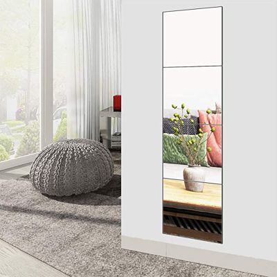 4ชิ้นกระจก3D มีกาวในตัวสติ๊กเกอร์กระจกแบบหนาและยืดหยุ่นสำหรับตกแต่งผนังอะคริลิคสำหรับตู้เสื้อผ้าประตูห้องน้ำบ้าน