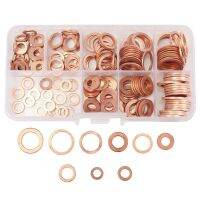 200Pcs 6 Sizes copper Washer Gasket Nut and Bolt Set Flat Ring Seal Assortment Kit with Box M5/M6/M8/M10/M12/M14 for Sump Plugs