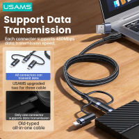 สายชาร์จ USAM U62 Freeway(ของแท้ ส่งด่วน) Multi Charging Cable 4 in 1 Nylon Braided Multiple USB Fast Charging Cord Adapter Type C Micro USB Port Connectors Compatible Cell Phones Tablets and More