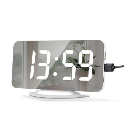 1Set Simple Digital Mirror Huge Sound Vibration Alarm Clock White Vibrating Alarm Clock