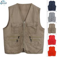 Mens Multi Pockets solid color Travel Fishing Photography Outdoor Vest