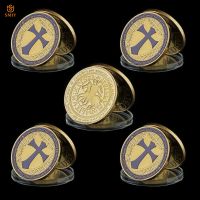 5Pcs/Lot Purple Paladin Crusader Golden Mason Knight Templar Silver Plated Souvenir Color Replica Coin