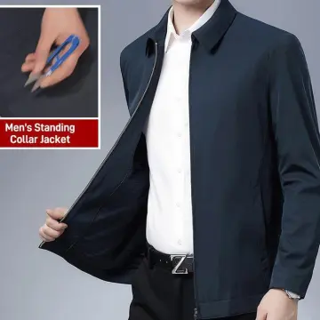 Men's male overcoat casual solid slim sale fit stand collar zipper men jackets