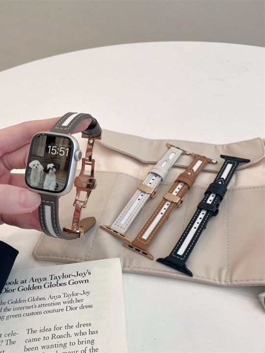 สายหนังผ้าใบตัวล็อกแบบผีเสื้อสำหรับนาฬิกา-apple-8-7-6-se-5-4-3สายนาฬิกาขนาดเล็ก38มม-40มม-42-44-45-49-41มม-สำหรับ-iwatch-carterfa