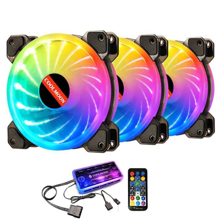 COOLMOON 3 Pack RGB Case Fans 120mm Silent Computer Cooling PC Case Fan ...