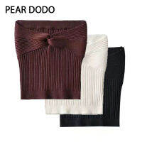 PEAR DODO เสื้อยางยืดผูกปมอกผู้หญิงสไตล์เกาหลีเสื้อกล้ามถักแบบสั้น