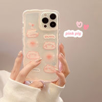 เคสมือถือลายการ์ตูนหมูสีชมพูน่ารักสำหรับ iPhone 11 14 Pro Max 13 Pro 7 8 Plus 12 13Pro X XS Max SE 2022 2020 XR 12 Mini กรณี ฟลอรัล เวฟ ปกอ่อนใส