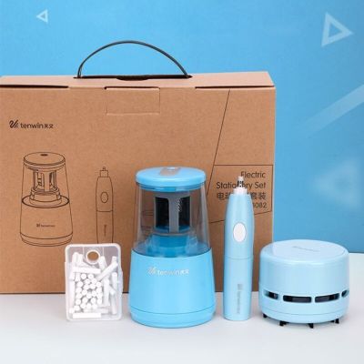 TENWIN Electric Pencil Sharpener Electricly Rubber Desktop Vacuum Cleaner Stationary Set Home School Office Students Supplies