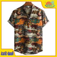 COD hjzfk0 Mens Shirts Batik Printed Shirts Short-sleeved Button-down Shirts Casual Summer Beachwear Hawaiian Loose Shirts Floral Fashion Shirts T-shirt Tops Mens Clothing 2021 Summer New European Size Short-sleeved Shirts