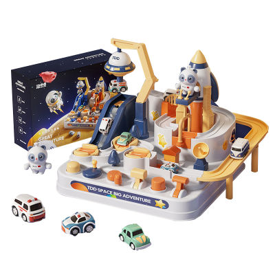 ใหม่การ์ตูน Space Panda Racing Rail รถของเล่นเด็ก Rocket Track รถเกมผจญภัยสมอง Interactive ของเล่นเด็กรถ Gift