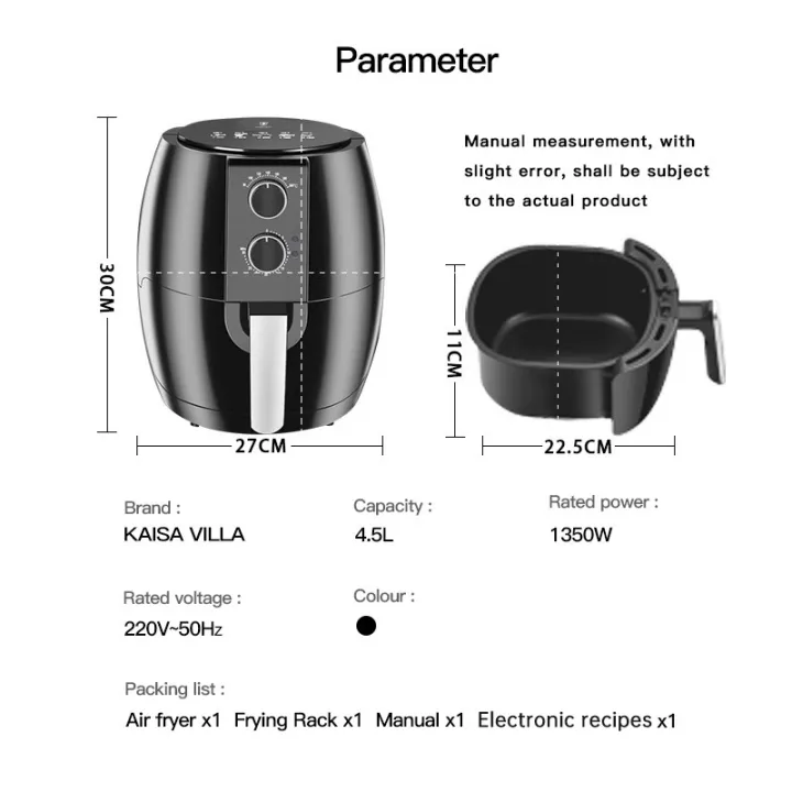 Kaisa Villa Digital 4.5L/5.5L Air Fryer Automatic Oil Free Electric