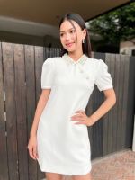 SP285W : Diamante Collar Crepe Dress เดรสผ้าเครป คอปกเพชร