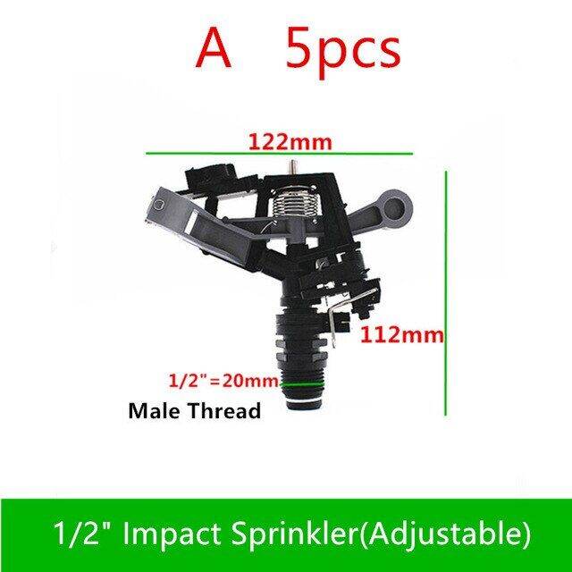 5pcs 1/2" 3/4" Plastic Impact Sprinkler With Easy Arc Adjustment For