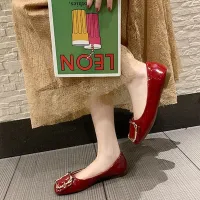 SWEETC Kasut Perempuan Flat Shoes Women Korean Style Square Toe Shallow Buckle Flat Peas Shoes Scoop Shoes Flat Shoes