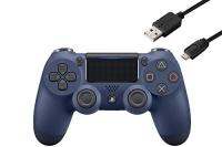 [ตรงจากญี่ปุ่น] [ของแท้] อุปกรณ์ควบคุมสัญญาณไวร์เลส (DUALSHOCK 4) ตัวควบคุมสีน้ำเงินเที่ยงคืนสายชาร์จสำหรับไซเบอร์ PS4 3เมตรของแท้100% Gratis Ongkir