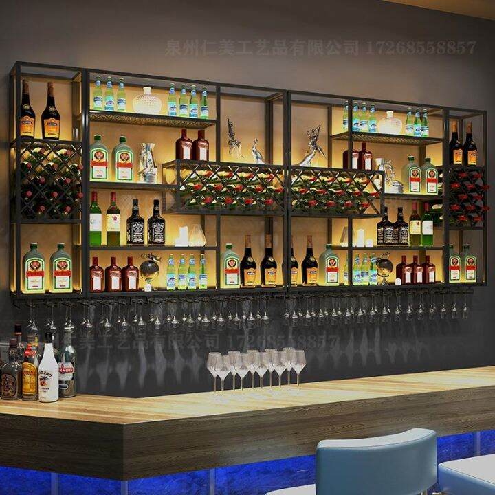 Liquor Black Bar Cabinets Display Wall Mount Wine Cabinet Restaurant ...