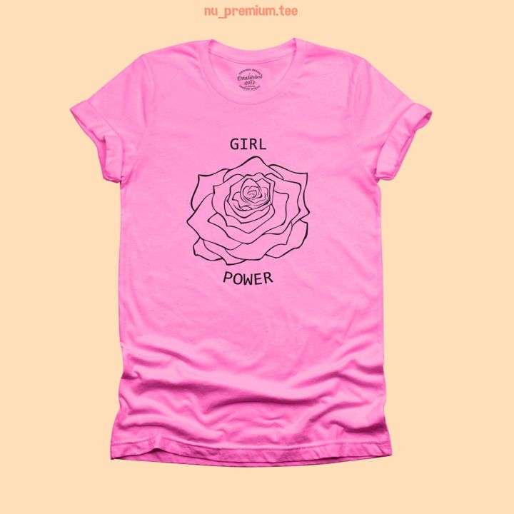 การออกแบบเดิมเสื้อยืดลาย-girl-power-ดอกกุหลาบ-เสื้อยืดวัยรุ่น-มีหลายสี-ไซส์-s-2xls-5xl