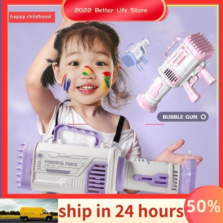 Bubble gun 60hole electric rocket launcher with led lights bubble gun