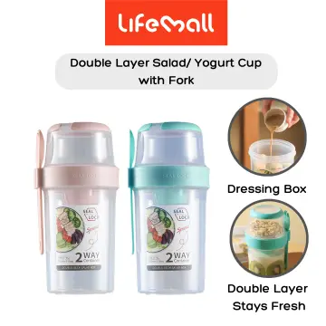 1pc Portable Double Layer Plastic Salad Cup, Breakfast Salad Cup